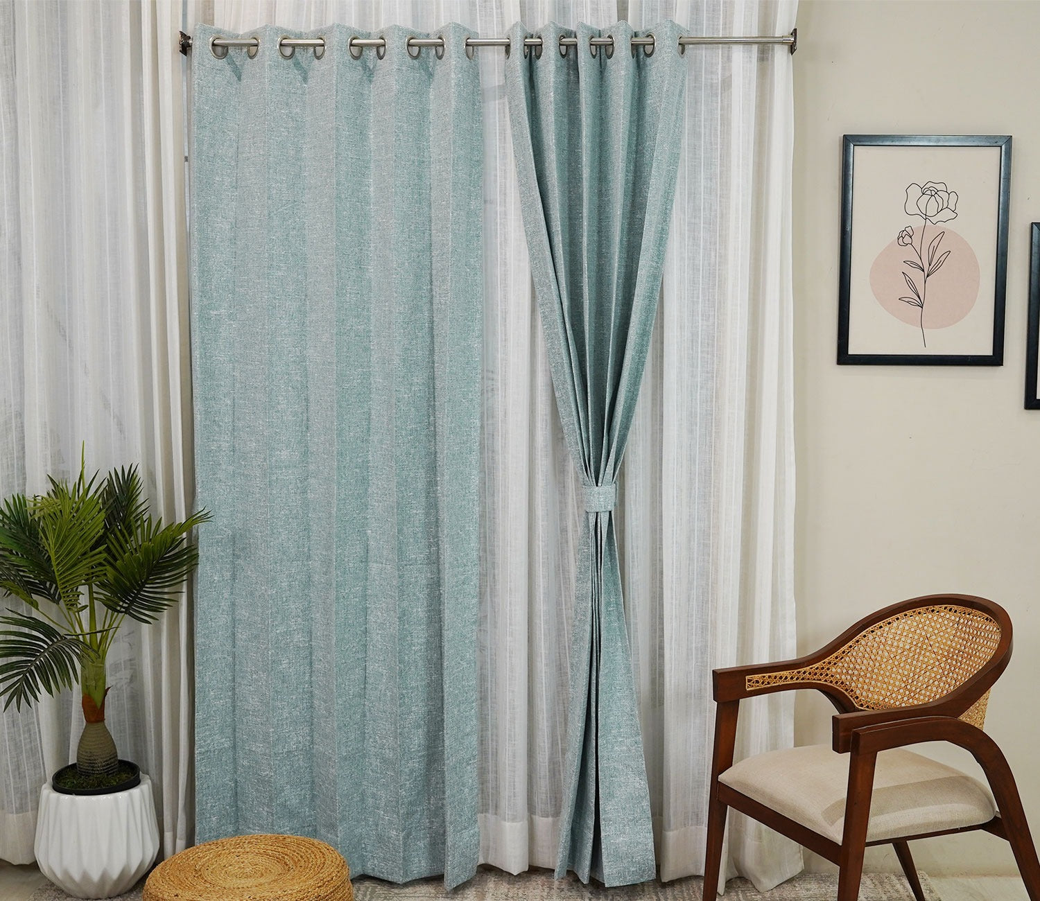 Solid Textured 1 Piece Light-Filtering Curtain (Blue, 7 Feet)