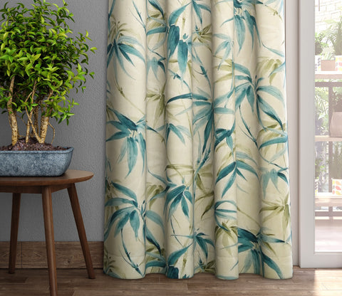 Fern Light-Filtering Door Curtains Set of 2 (Blue, 7 Feet)