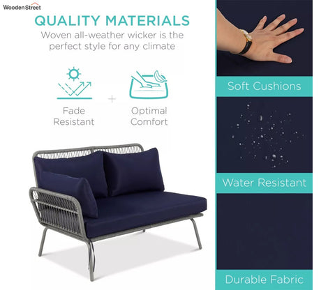 Grey Detachable L Shaped Rope Outdoor Sofa with Table and Dark Blue Cushion Set