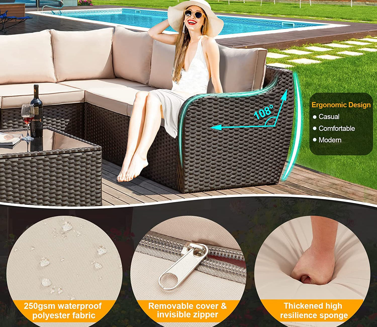 Dark Brown Rattan And Wicker Outdoor Furniture Set With Table