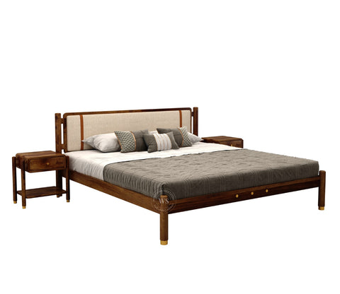 Sarthi Sheesham Wood Bed Without Storage (Queen Size, Teak Finish)