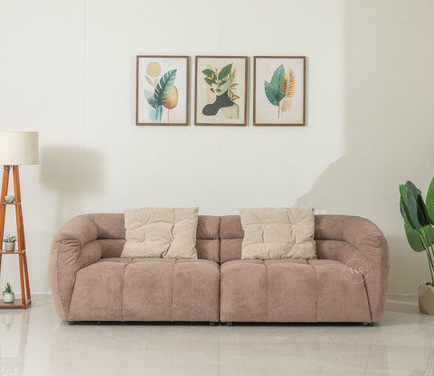 Skava Modern Bubble Tufted Fabric 3 Seater Sofa (Light Brown)