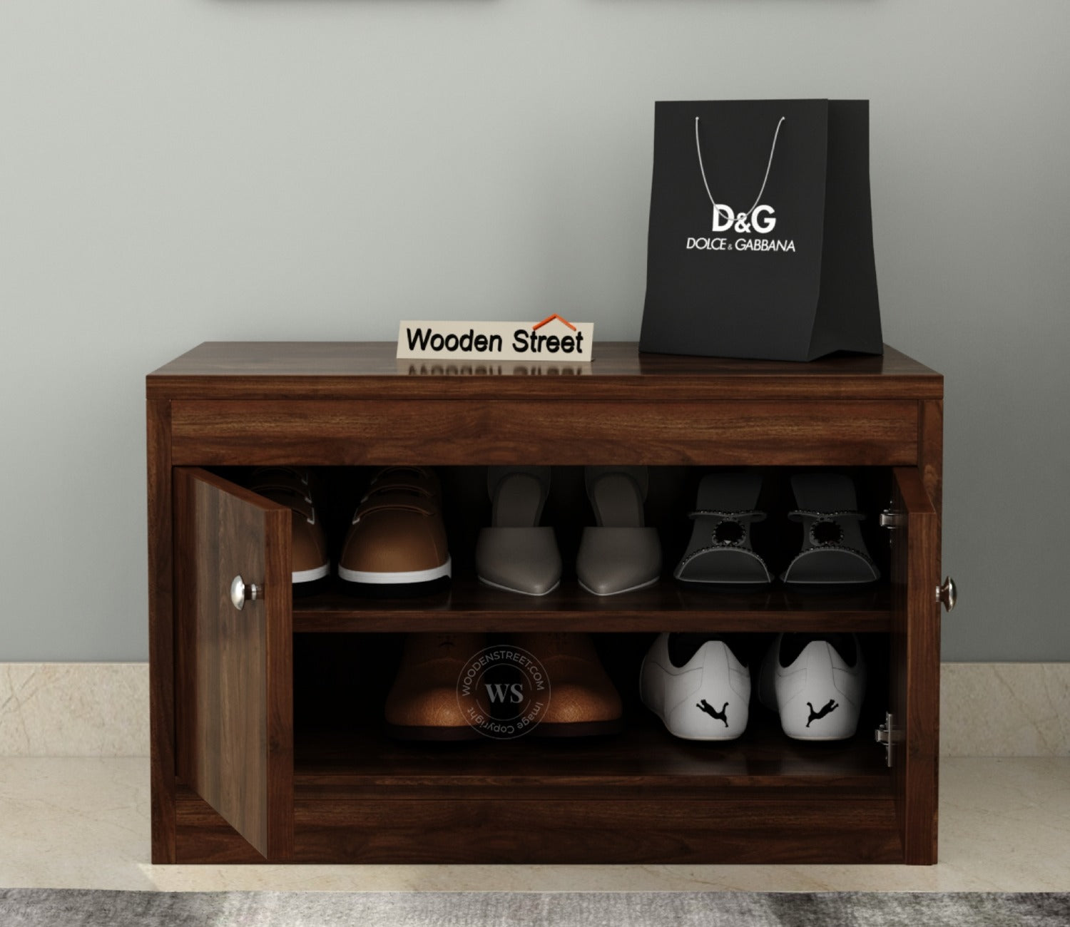 Anton Engineered Wood Shoe Rack without Cushion (Columbian Walnut Finish)