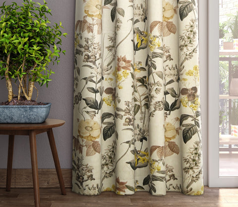 Leafy Floral Print 1 Piece Light-Filtering Curtain (Grey, 7 Feet)