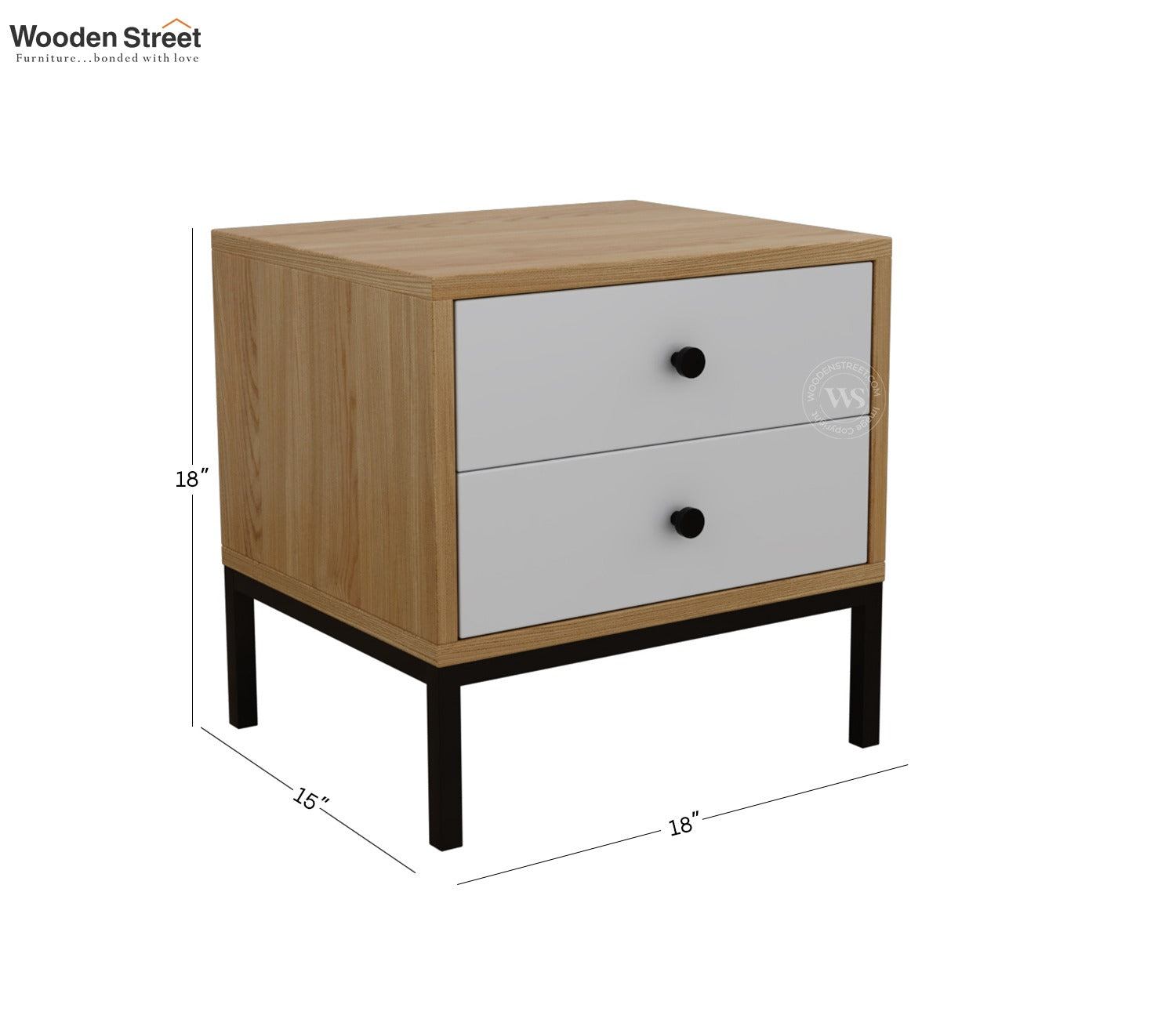 Suven Modern Engineered Wood Bedside Table with MDF Front & Metal Base (Santana Pattern)