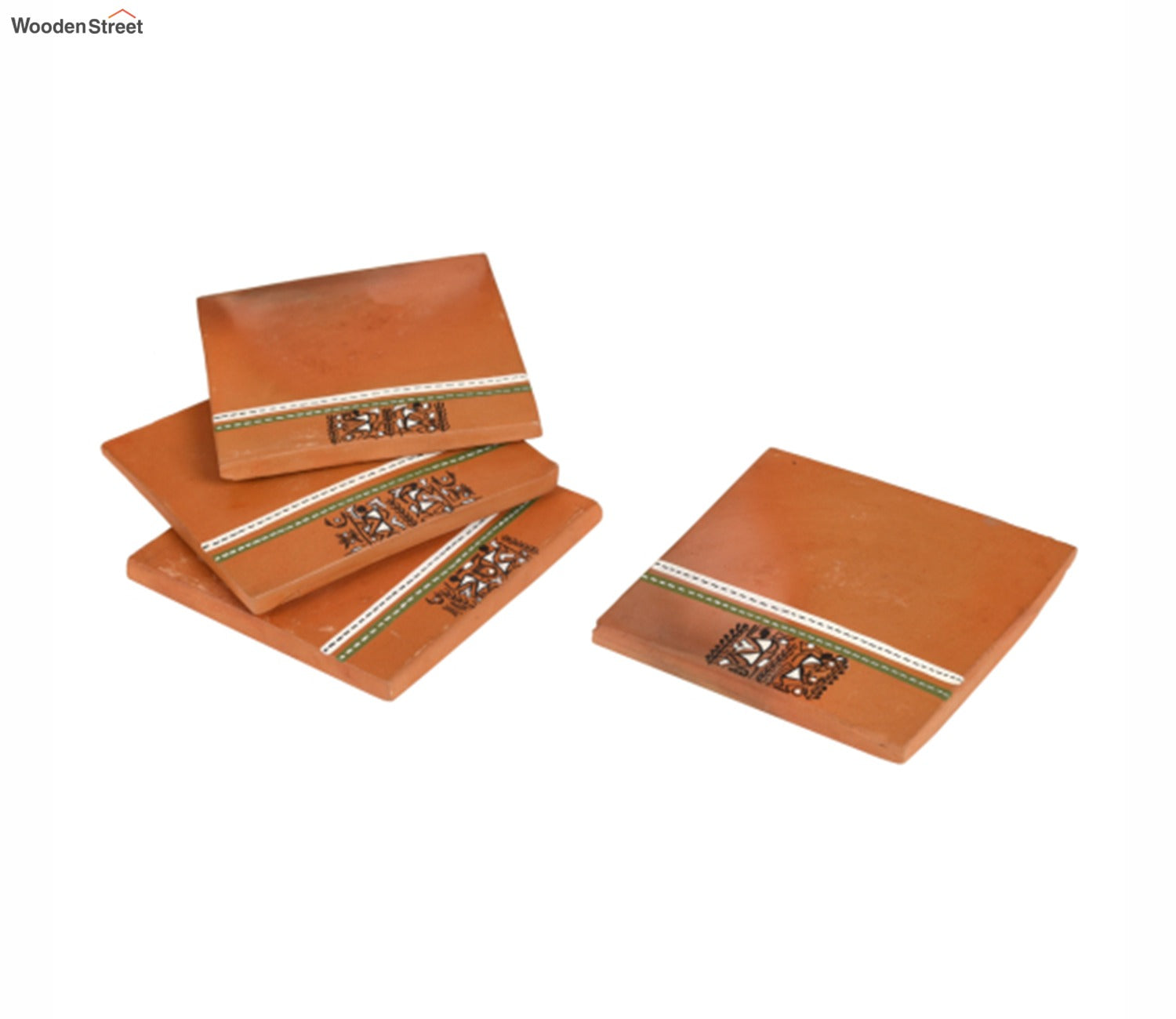 Brown Handcrafted Warli Art Earthen Coasters - Set of 4