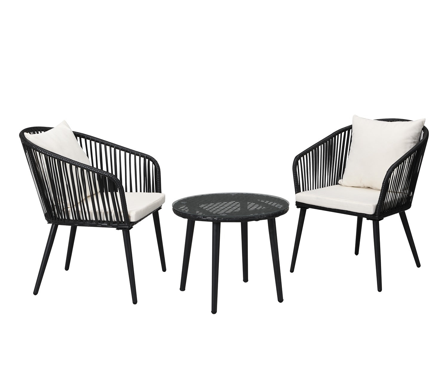 Black 2 Seater Chair With Table And Cream Cushions Balcony Set