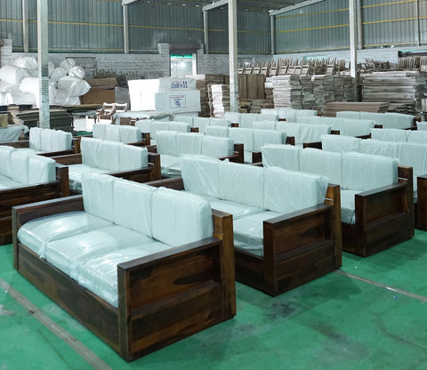 Marriott 3 Seater Wooden Sofa (Honey Teal Aqua Marine)