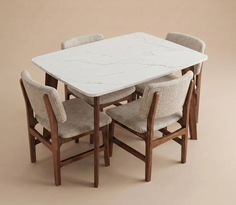 Vivara 4 Seater Dinining Set with Valence Quartz-Top Table and Vinara Upholstered Chair (Cottage Ivory)