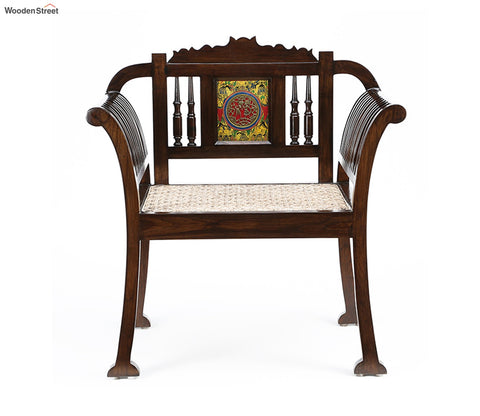 Alpa Single Seater Sofa with Cane Work and Designer Back Rest in Walnut Finish
