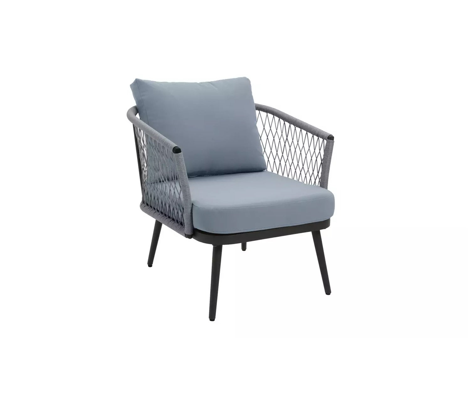 Grey Rope 2 Seater Chair Set With Table And Grey Cushions