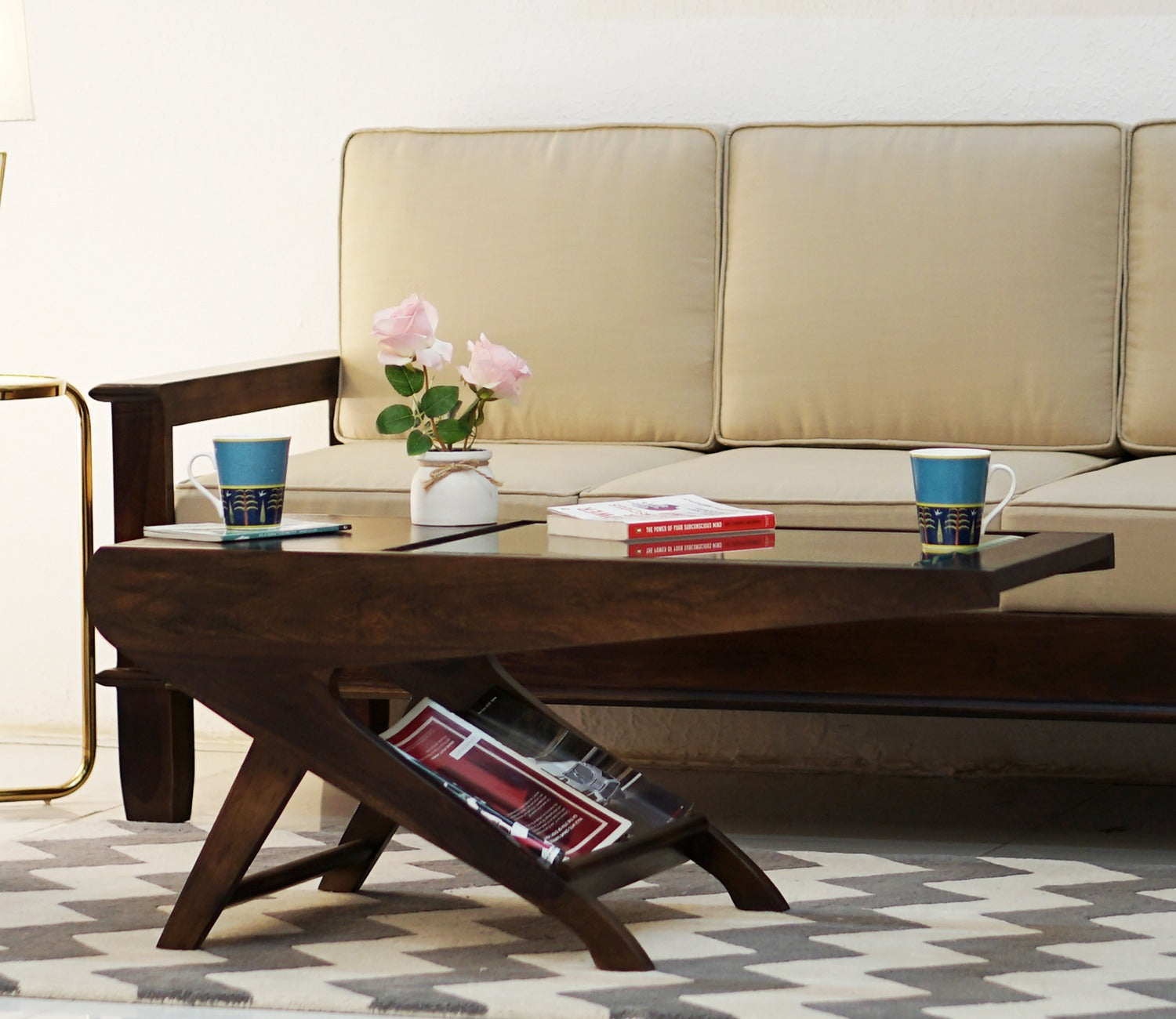 Elena Glass Top Coffee Table (Walnut Finish)