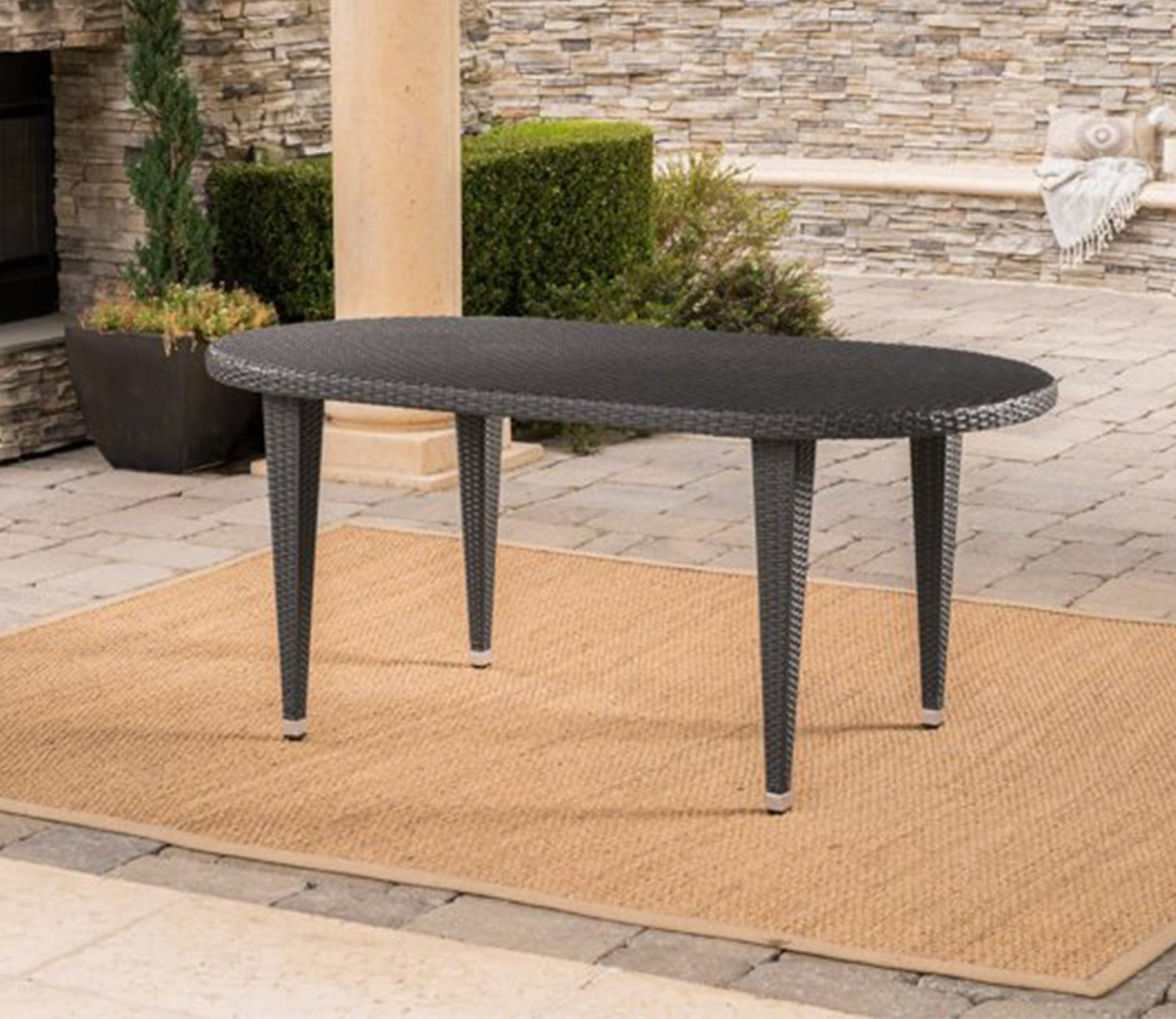 Dark Brown Rattan And Wicker Outdoor Dinning Patio Set