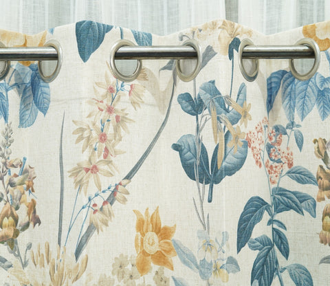 Leafy Floral Print Light-Filtering Door Curtains Set of 2 (Blue, 7 Feet)