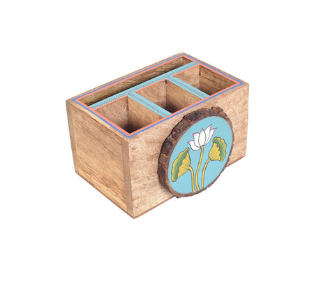 Beautiful Pichhwai Iteeha Mango Wood Cutlery Storage Box