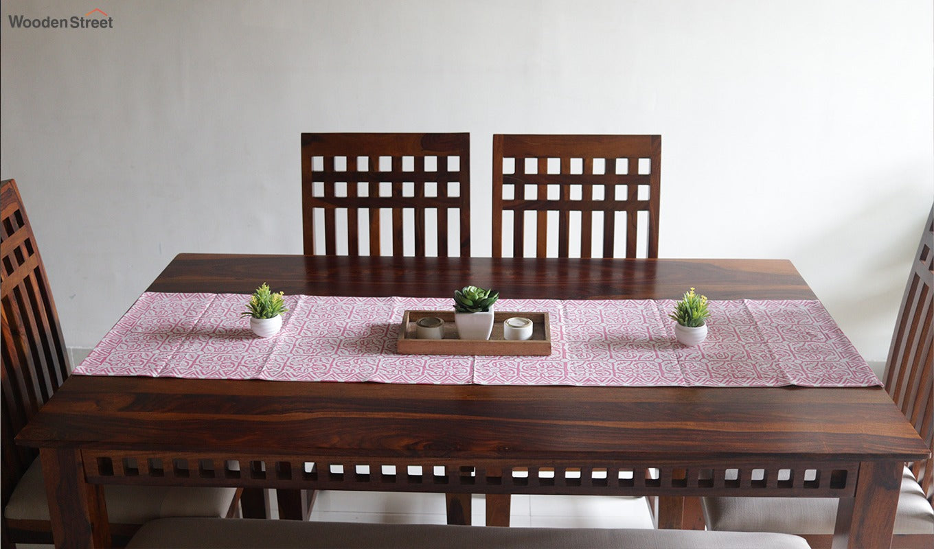 Vivid Garden Pink and White Hand Block Print Table Runner - 16 x 50