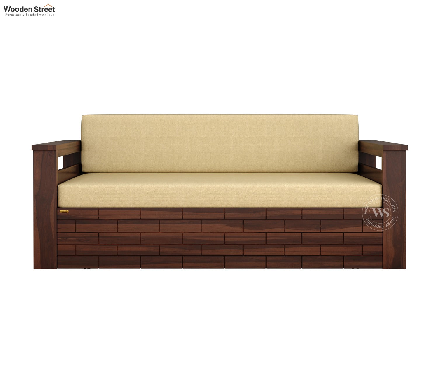 Sereta 3 Seater Sheesham Wood Sofa Cum Bed (King Size, Walnut Finish)