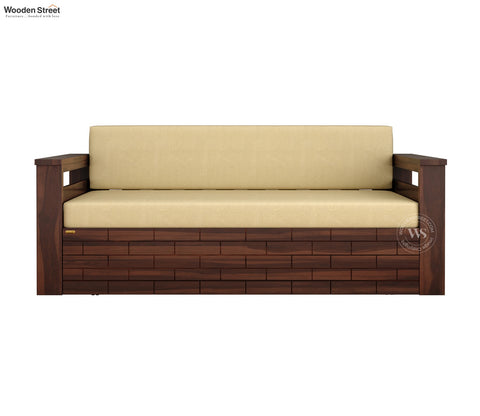 Sereta 3 Seater Sheesham Wood Sofa Cum Bed (King Size, Walnut Finish)