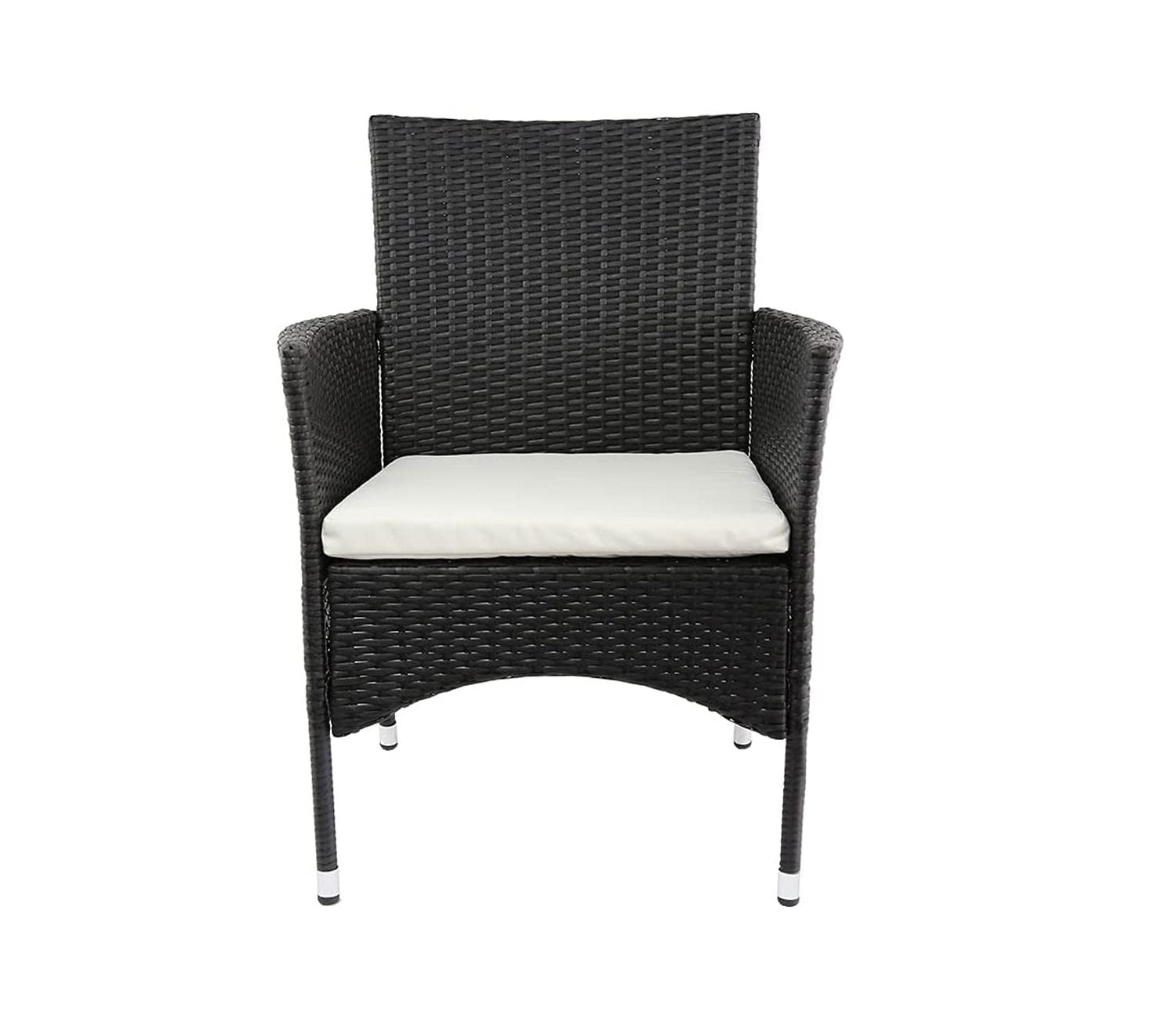 Black Rattan And Wicker Patio Chair with White Cushions (Set Of 2)