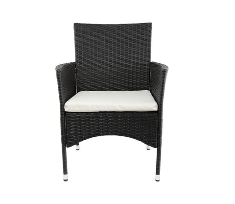 Black Rattan And Wicker Patio Chair with White Cushions (Set Of 2)