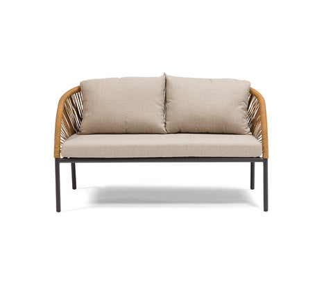 Golden Rope 4 Seater Sofa Set With Table And Off White Cushions