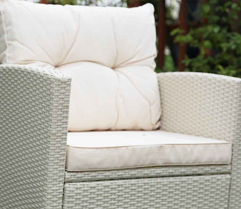 White Rattan And Wicker 4 Seater Patio Set With Cream Cushions