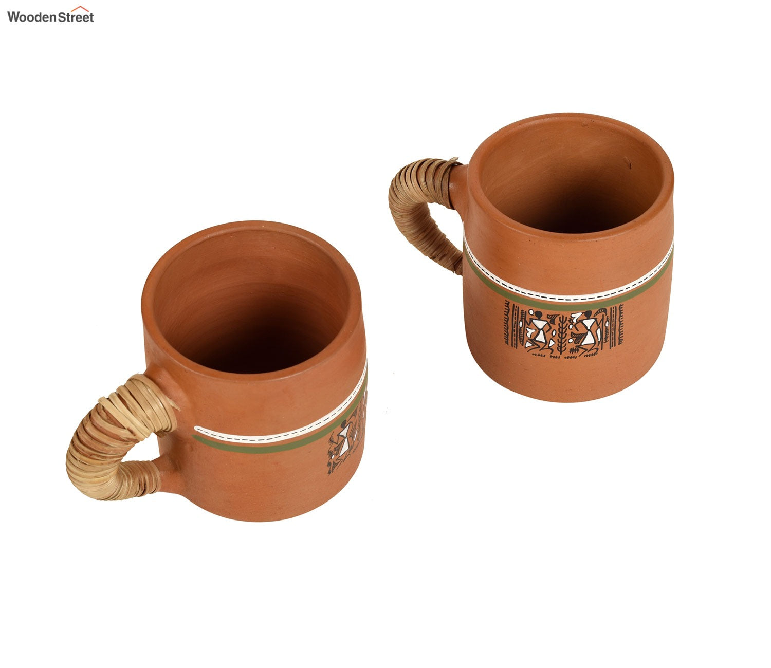 Knosh Earthen Cups with Caned Handle (Set of 2)