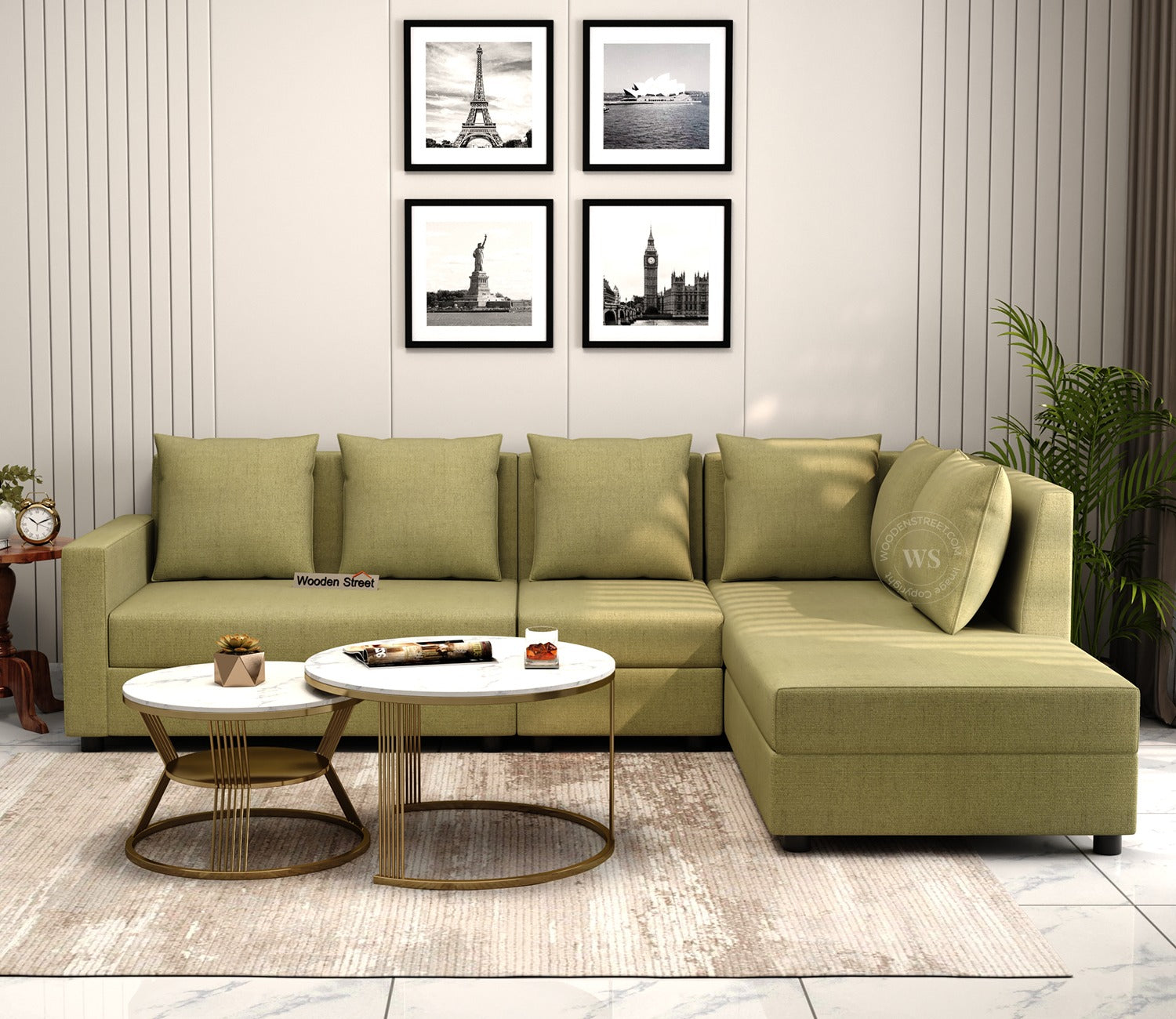 Sible 6 Seater Right Aligned Fabric L Shape Sofa (Cotton, Fresh Mint)
