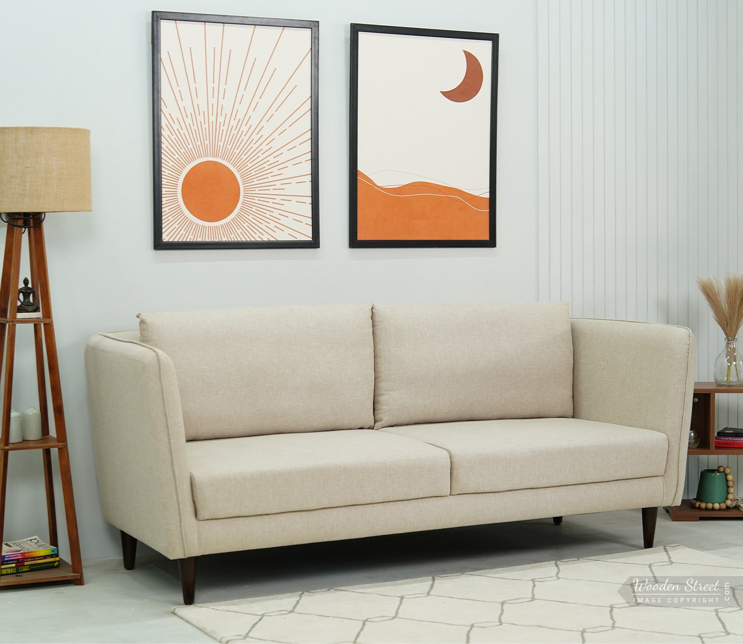 Oxford 3 Seater Fabric Sofa (Cotton, Sand Beige)
