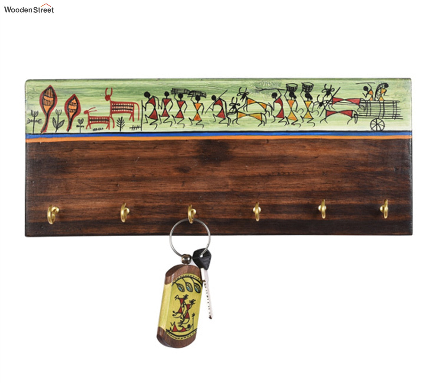 Brown Handcrafted Warli Key Holder - 6 Keys