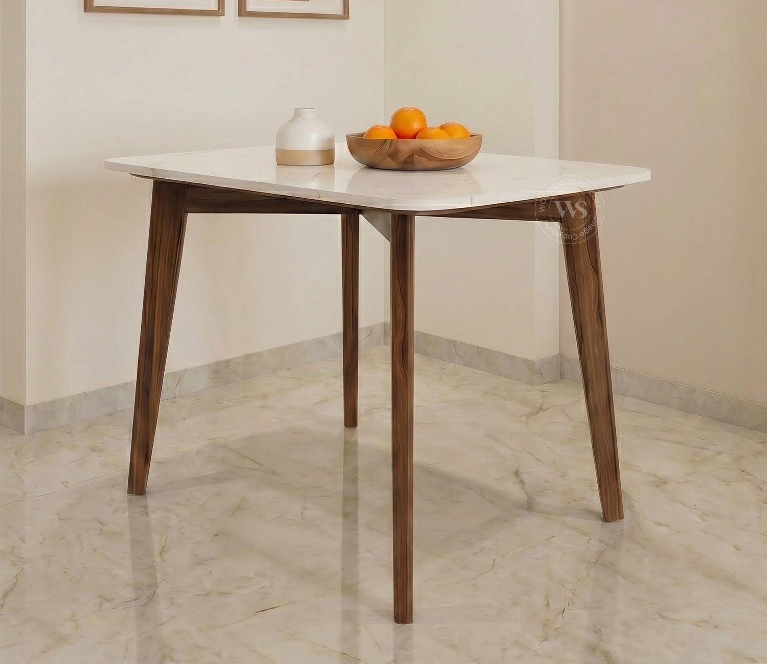 Valence 4 Seater Sheesham Wood Dining Table with Quartz Top (Teak Finish)