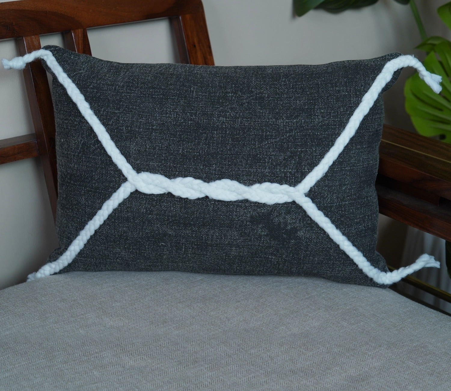 Twisted Tasseled Grey Cotton Cushion Cover -14 x 20