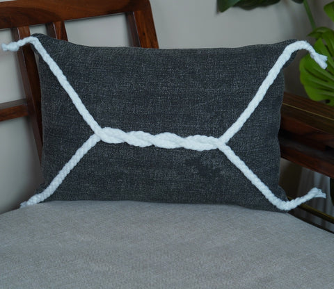 Twisted Tasseled Grey Cotton Cushion Cover -14 x 20