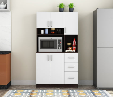 Piero Kitchen Cabinet (Flowery Wenge-Frosty White Finish)