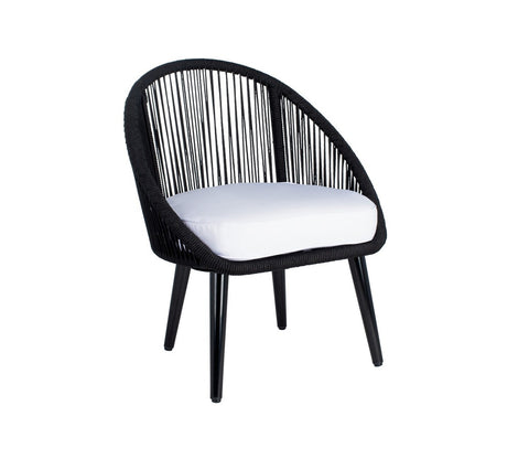 Black Rope 4 Seater Sofa With Table And White Cushions Patio Set