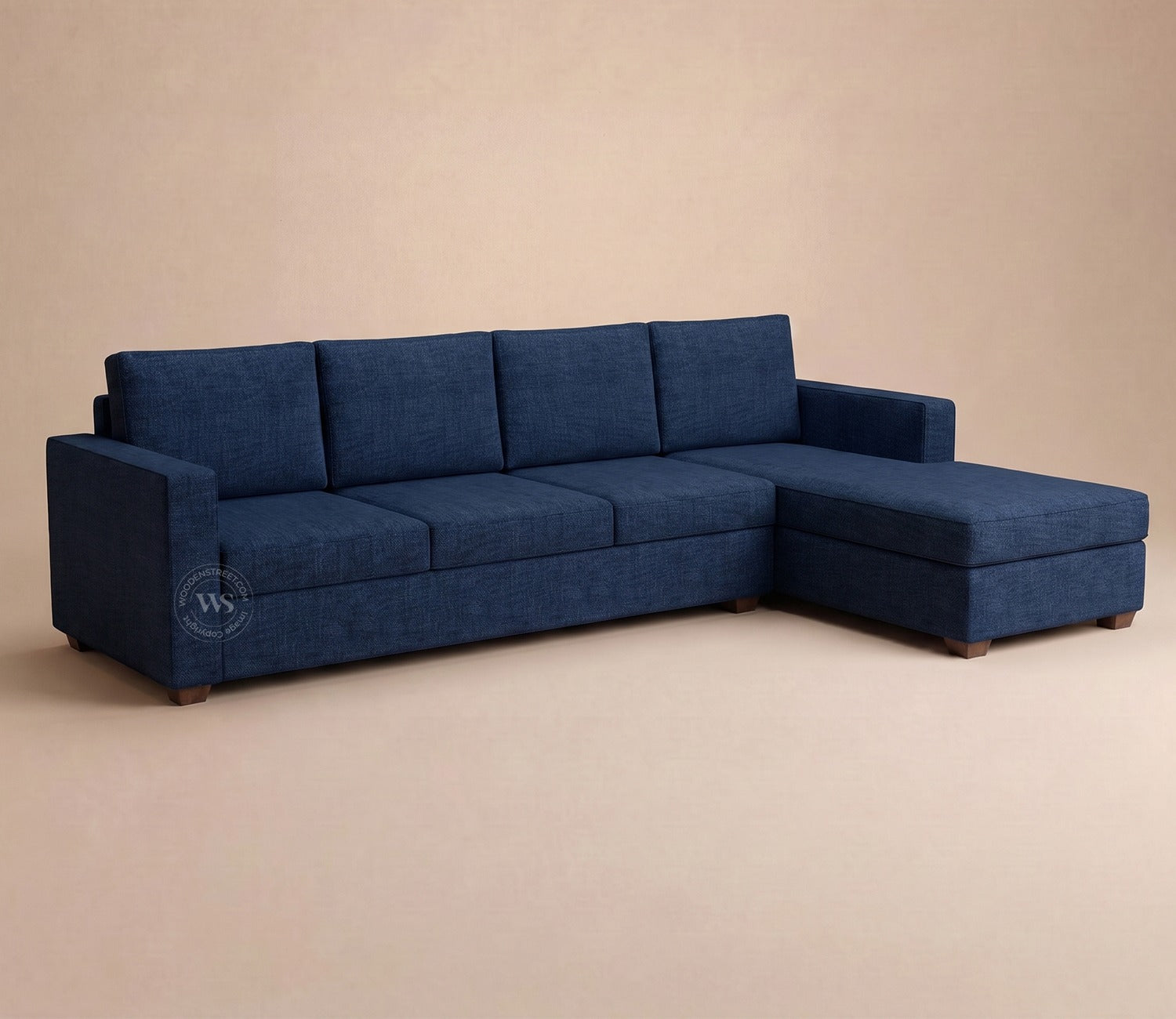 Albus L-Shape 5 Seater Right Aligned Sofa (Cotton, Iris blue)