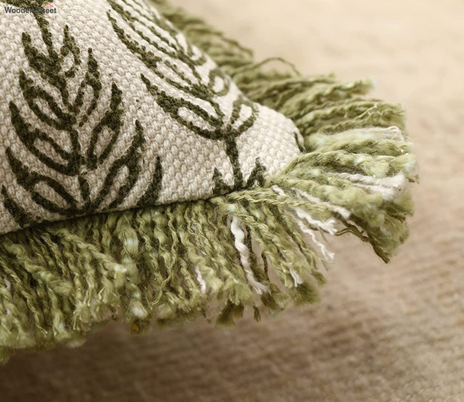 Green and White Floral Cotton Cushion Cover
