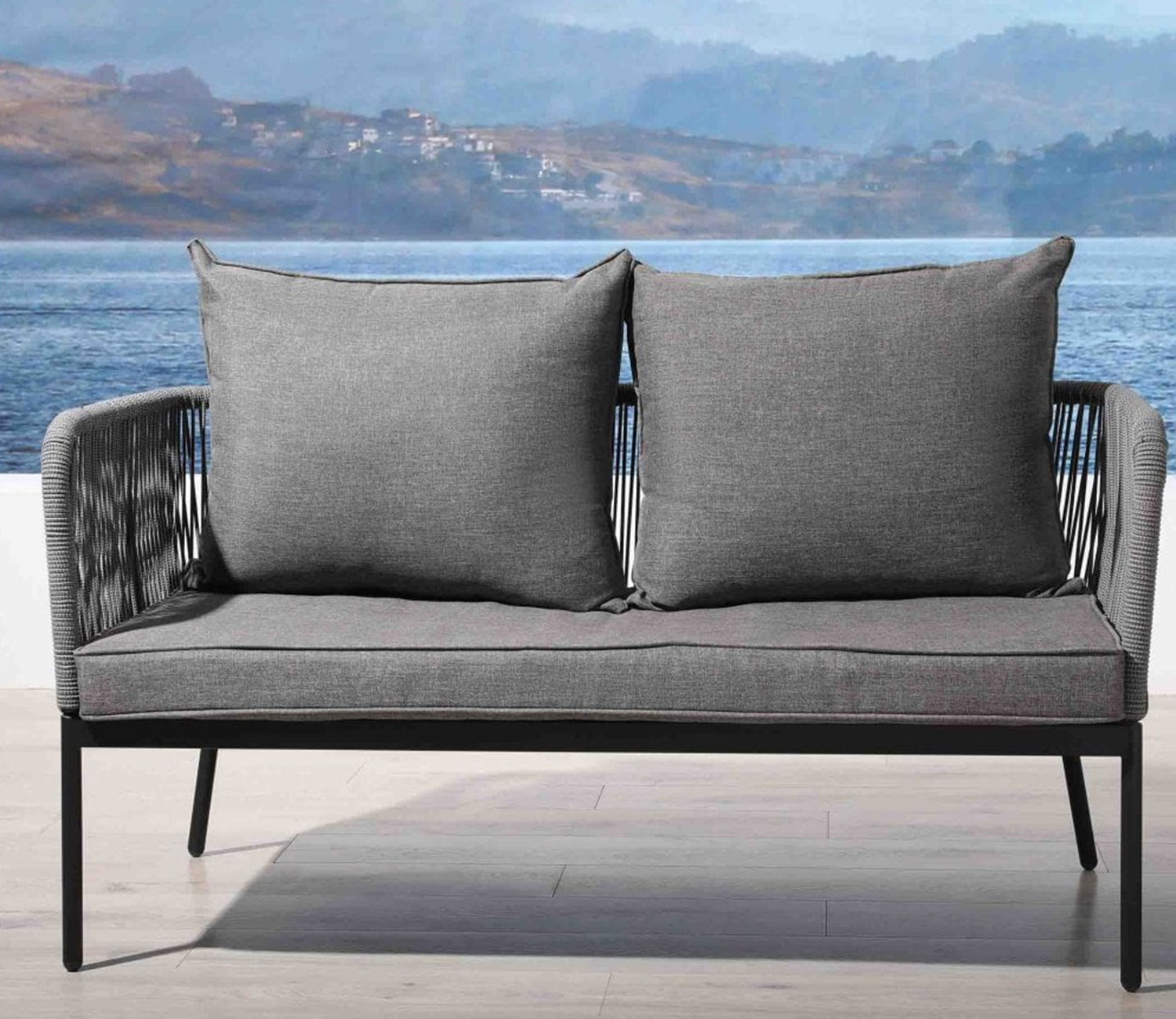 Grey Color Rope 4 Seater Sofa Set With Table And Grey Color Cushions