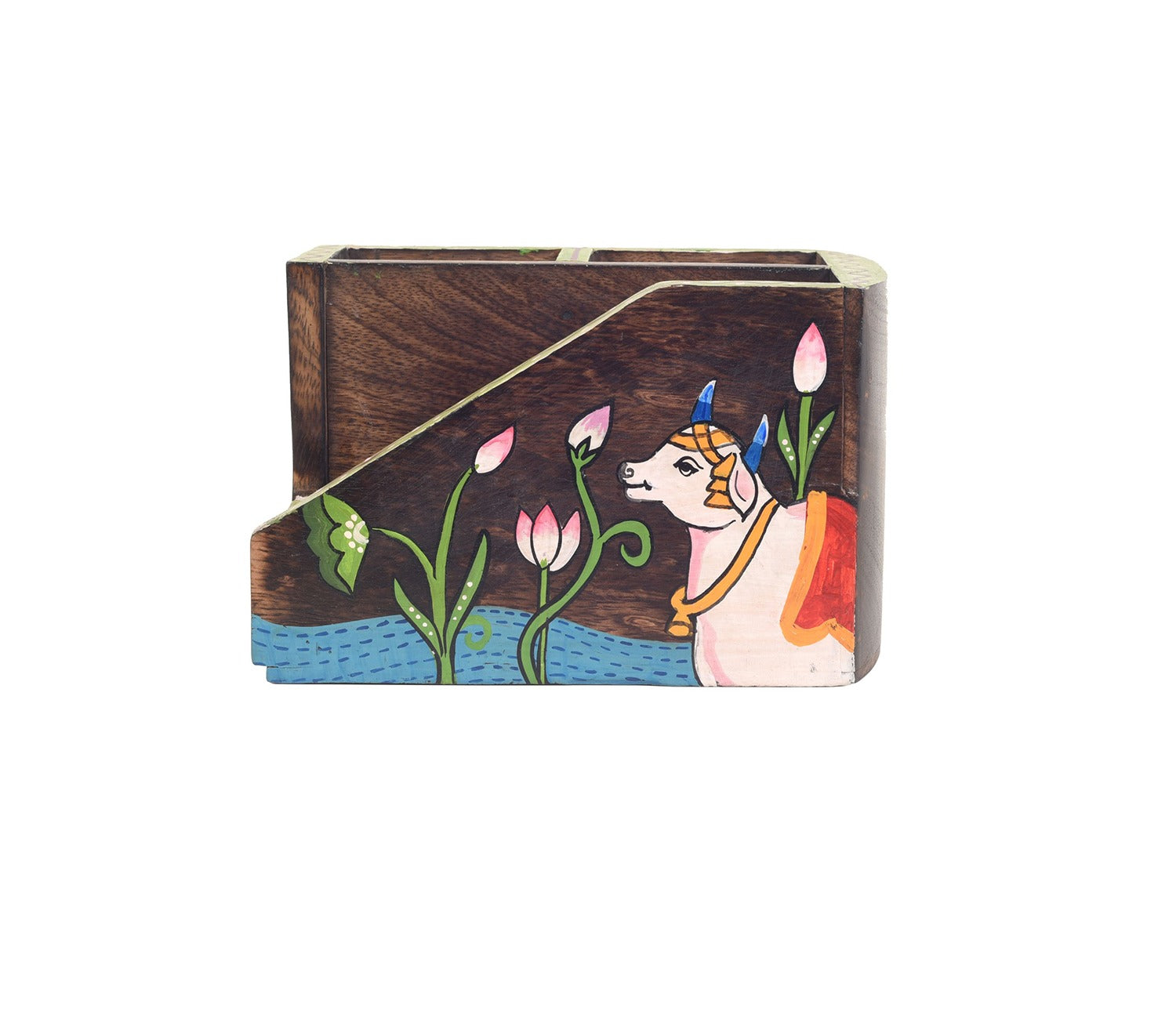 Pichhwai Dhenu Wooden Cutlery Storage Stand