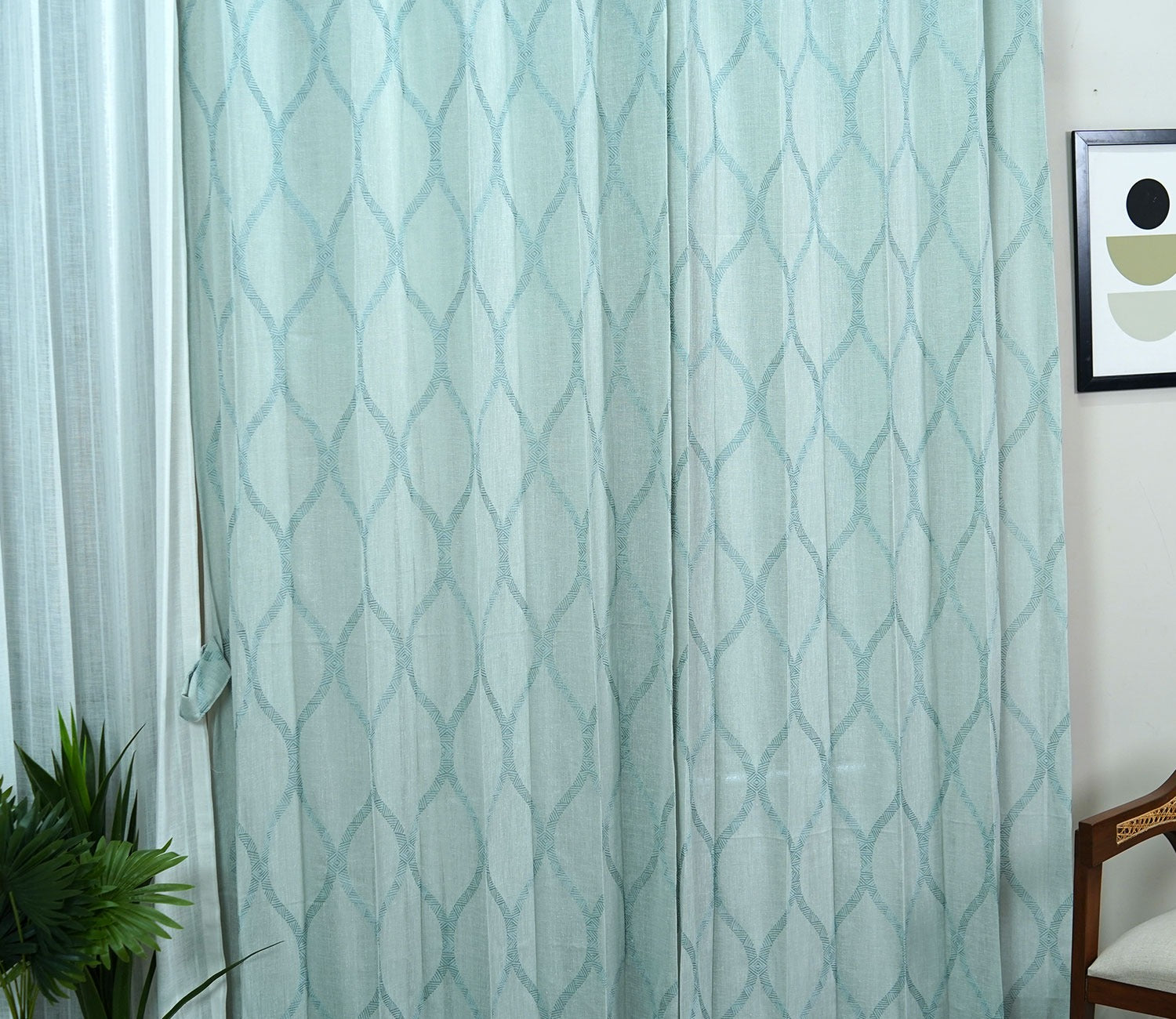 Twisted Sheer Door Curtains Set of 2 (Blue, 7 Feet)