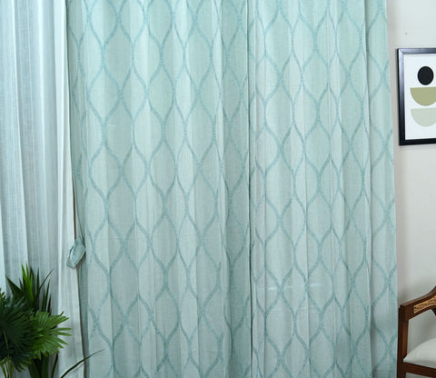 Twisted Sheer Door Curtains Set of 2 (Blue, 7 Feet)