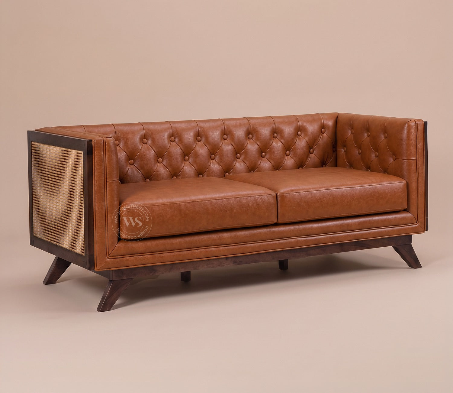 Samvaad 3 Seater Sofa with Cane Accents (Leatherette, Ginger Bread)