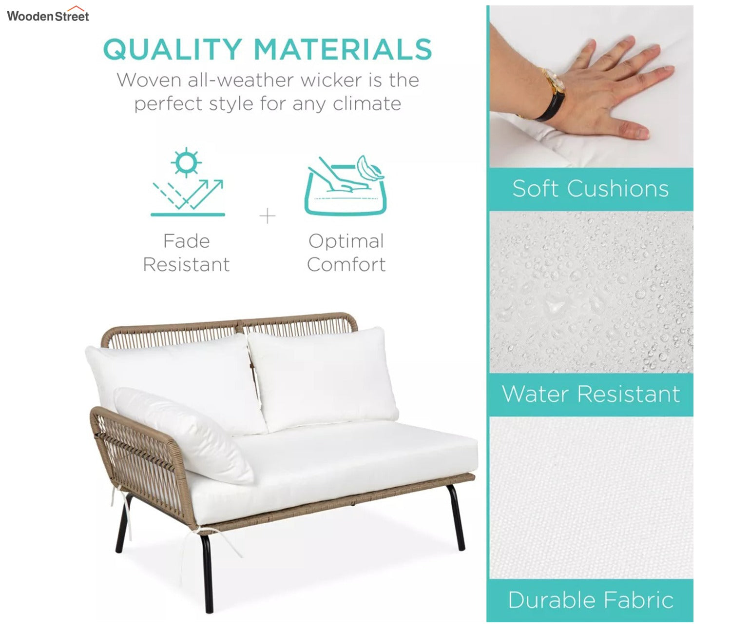 White Detachable L Shaped Rope Outdoor Sofa with Table and White Cushion Set