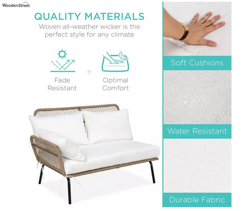 White Detachable L Shaped Rope Outdoor Sofa with Table and White Cushion Set