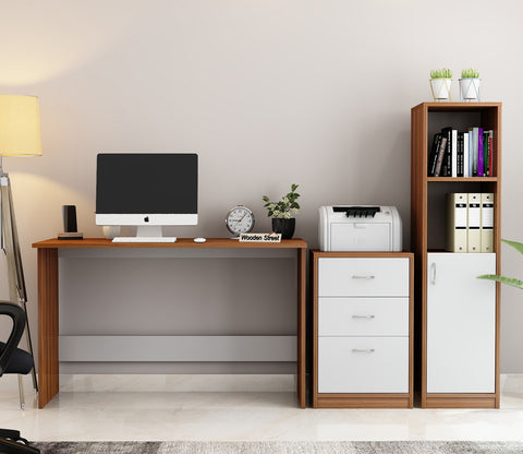Calisto Engineered Wood Study Table (Exotic Teak Frosty White)