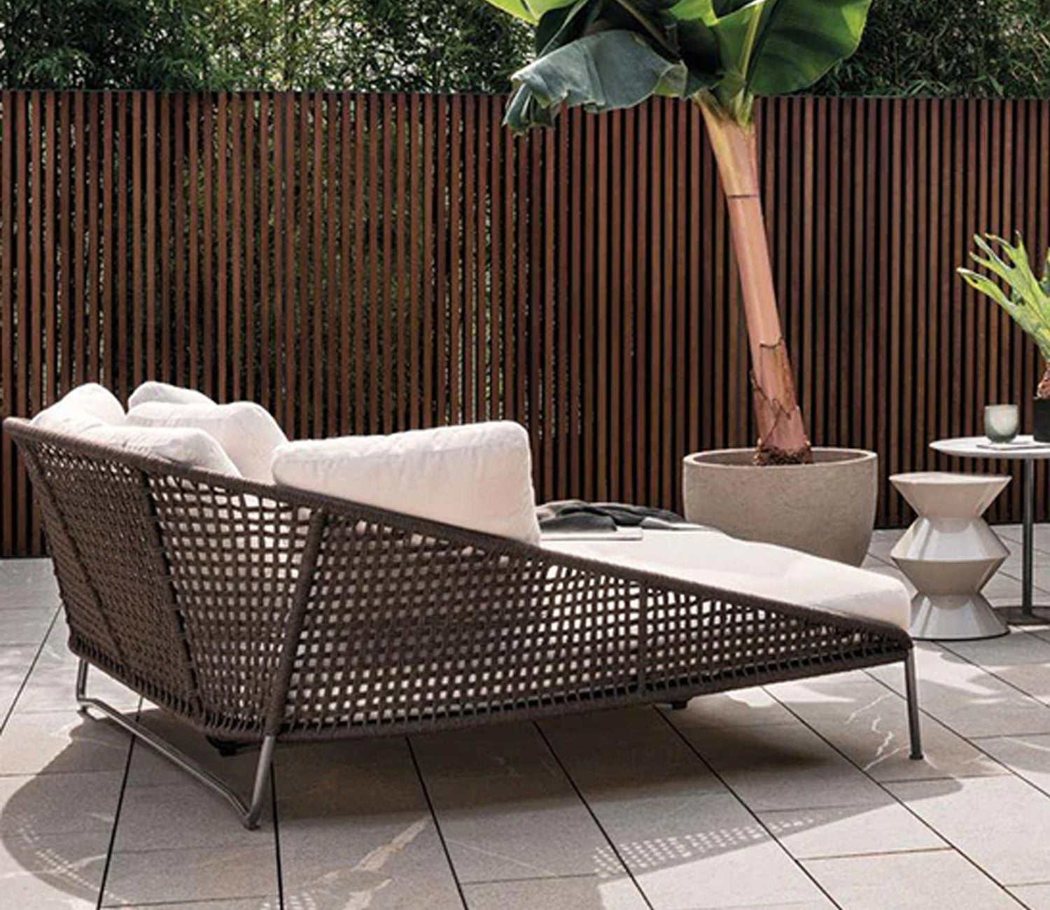 Brown Outdoor Patio Daybed With Cream Cushions