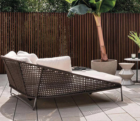 Brown Outdoor Patio Daybed With Cream Cushions