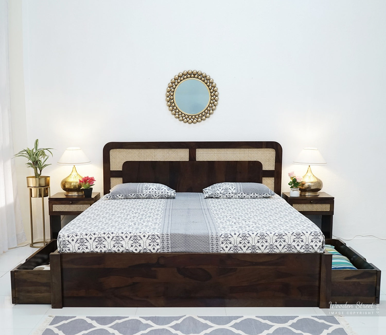 Emalyn Bed With Storage (Queen Size, Walnut Finish)