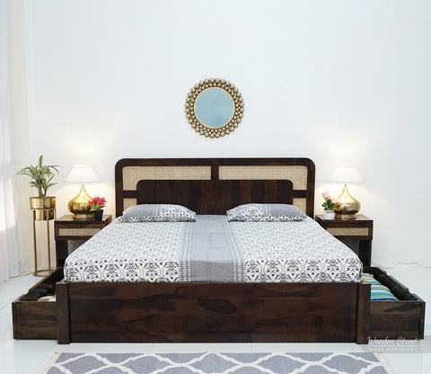 Emalyn Bed With Storage (Queen Size, Walnut Finish)