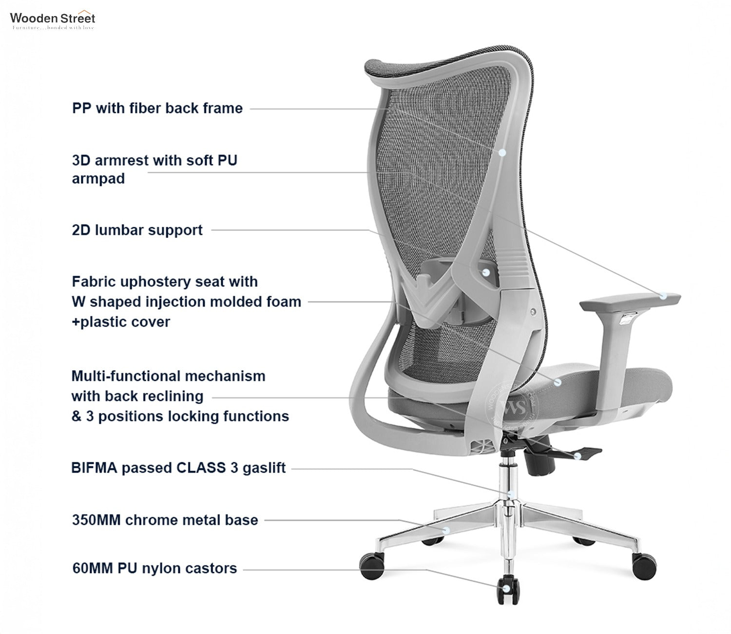 Rowen High Back Mesh Office Chair (Grey)